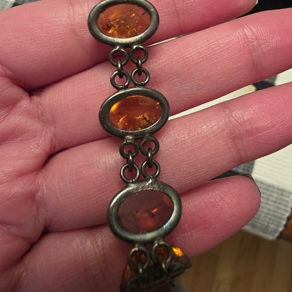 Vintage Double Link Baltic Amber 925 Bracelet - Picture 3 of 10